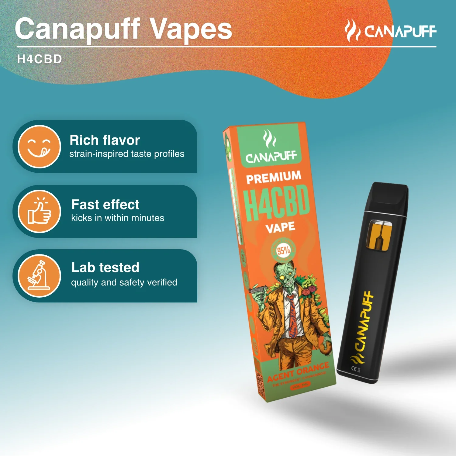 H4CBD Vape Agent Orange 96% 1ml - Image 2